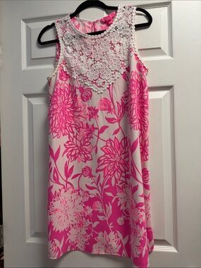 Lilly Pulitzer Pink & White Floral Lace-Trim Mini Dress